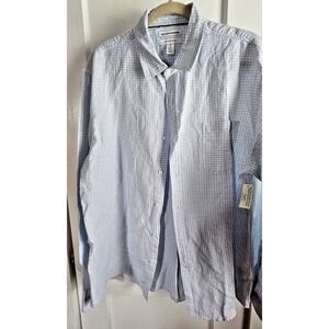 NWT amazon essential regular blue white plaid‎ men Sz XL Linen cotton blend
